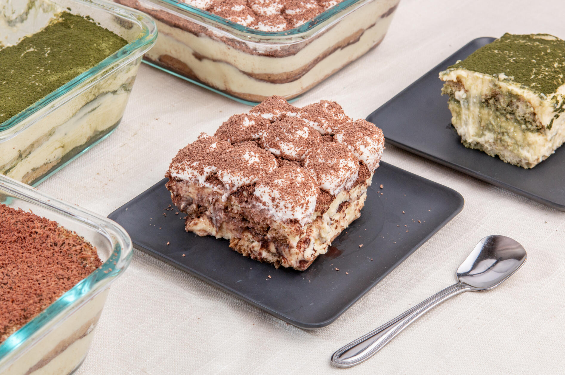matcha, hojicha, and traditional tiramisu